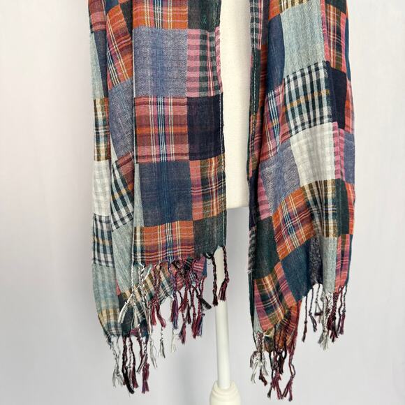 Plaid Multicolor Fringe Scarf Shawl - Picture 3 of 11